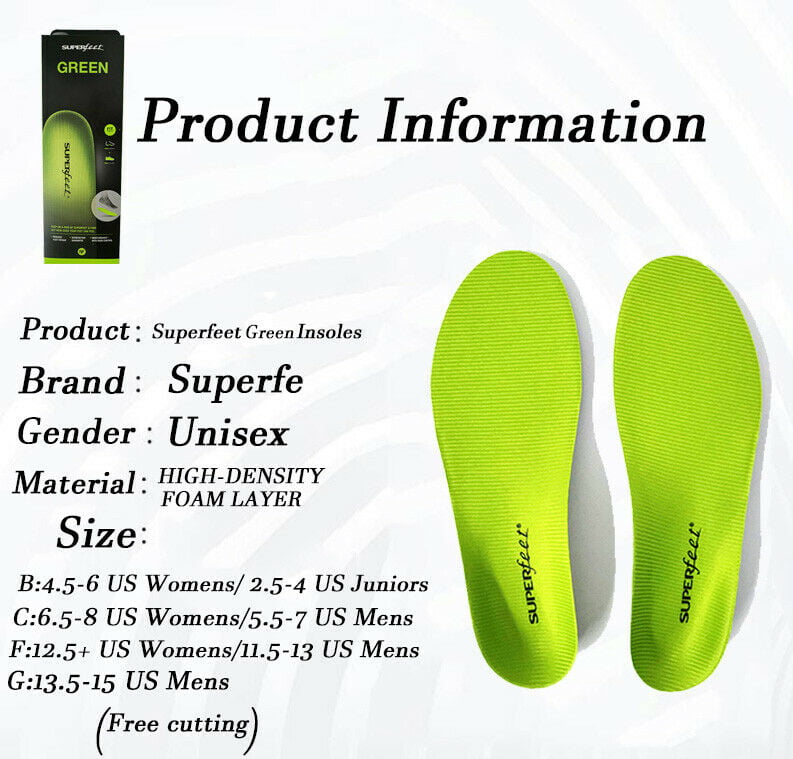 SUPERFEET Premium Green Insoles Inserts Orthotics Brand New In Box B C D E F G 