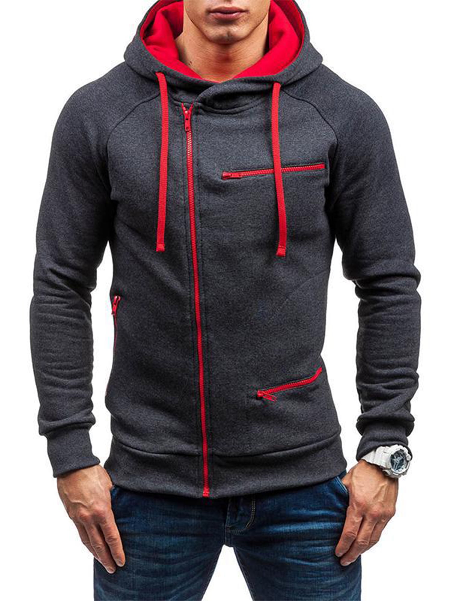Men Pullover Sweatshirt Pullover Zip Up Casual Hoodie Outwear Sport Jacket Tops 