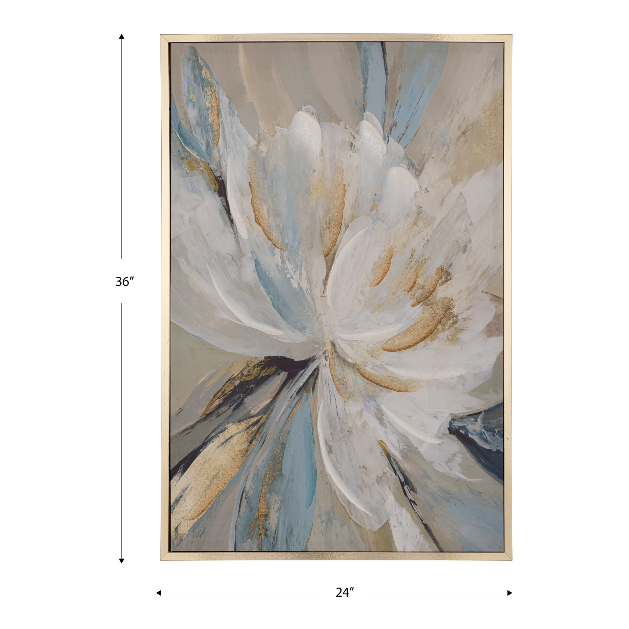 Gallery Solutions Set of 2 Large Framed Floral Canvas Art - 24x32 White Blossoms with Gold Glitter and Hand-Painted Embellishments for Elegant Wall Décor