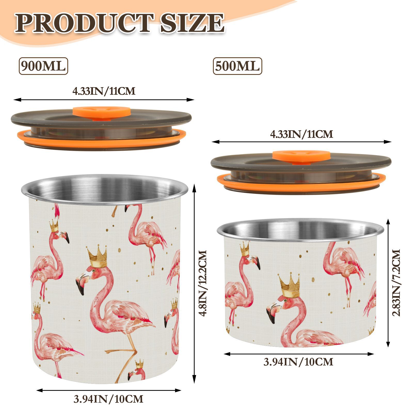 Pink Flamingo Crown Airtight Coffee Bean Canister 30oz Food Storage Containers with Lids For Gournd, Tea, Sugar, Flour, Rice, Cereal, Candy Cookie Jar