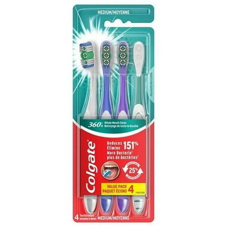 Colgate 360 Adult Toothbrush, Medium (4 Count) - Pack of 2