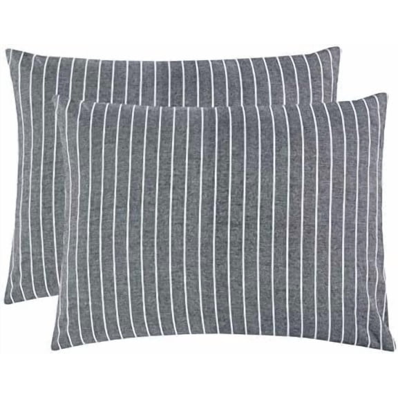 - Striped Pillow Cases, 100% Washed Cotton, Ticking Stripe Vertical Pinstripe Neutral Farmhouse, Set of 2 Pillowcases Pillow Shams Covers, Gray, Standard Size 20x26 Inches