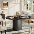 thumbnail image 2 of 47" Dining Table, LEGAHOME Round Kitchen Table 4 Seater, Wooden Circle Pedestal Dining Room Table with 1.1in Thickness Tabletop, Black(Only Table), 2 of 8