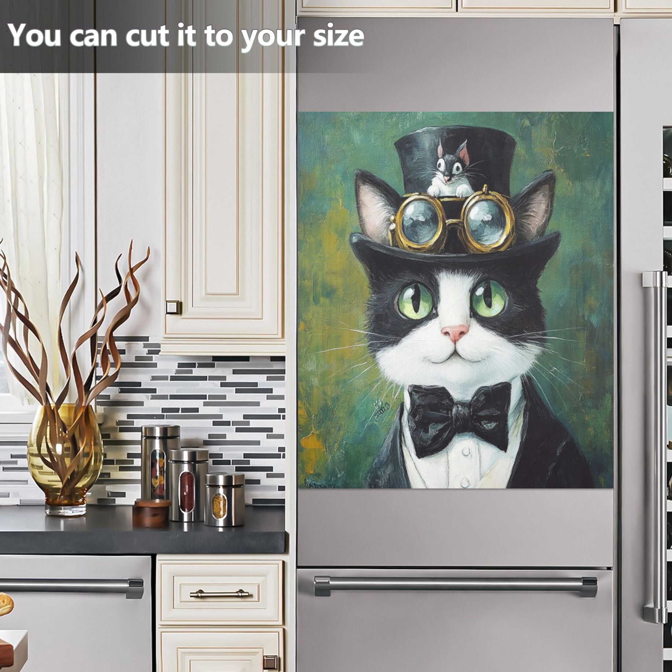 Dishwasher Magnetic Sticker 23x26 Inch Refrigerator Magnetic Sticker Washing Machine Magnetic Sticker Kitchen Panel Magnetic Sticker Home Decor Black Cat in Suit