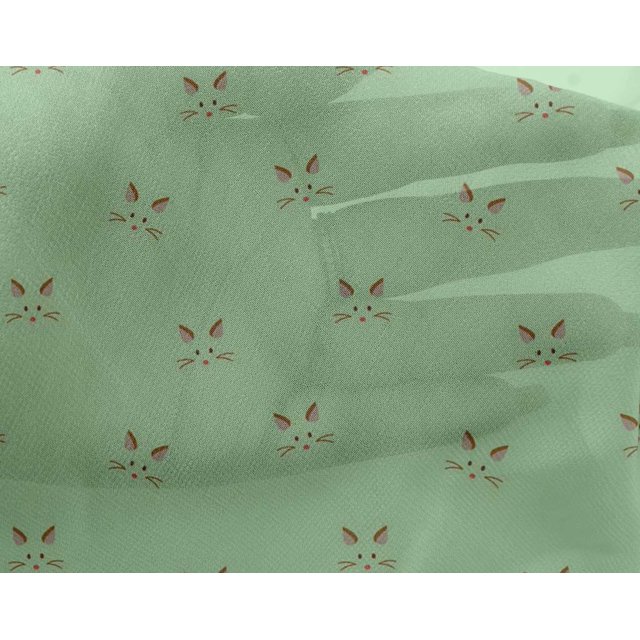 oneOone Georgette Viscose Fabric Cat Face Animal Printed Fabric 1 Yard 42 Inch Wide