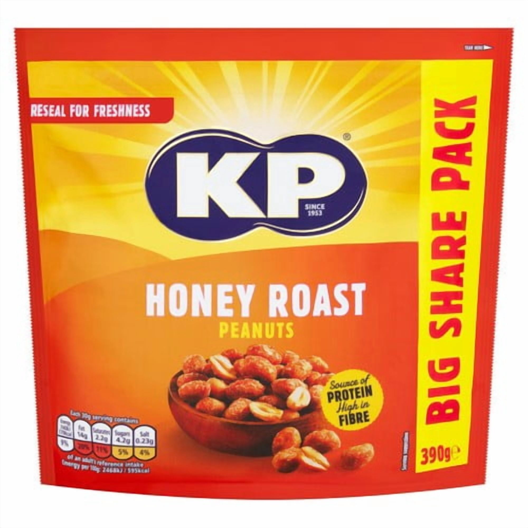 KP Nuts Honey Roast Peanuts 390g, British Import (Pack of 3)