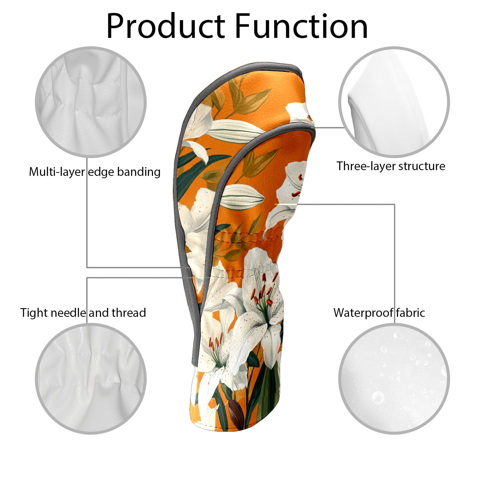Golf Club Covers PU Leather Waterproof Head Covers for Fairway Woods Hybrids Lily Flowers