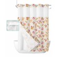 No Hook Shower Curtain and Snap in Liner Set, Red Orange Botanical Fall