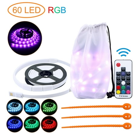 

Outdoor Strip Light Portable LED Tent Strip Light Rope Hanging Lights IP65 Waterproof RGB and Cold White USB Powered for Tent Camping Hiking (RGB with Remote Control)