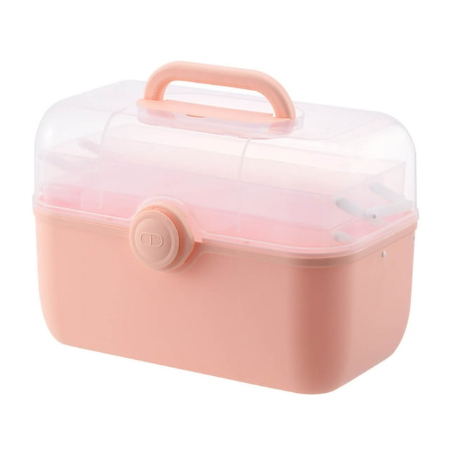 Caja de medicamentos para el hogar Caja de clasificación de medicamentos de plástico Caja de almacenamiento de medicamentos de emergencia multicapa Rosa