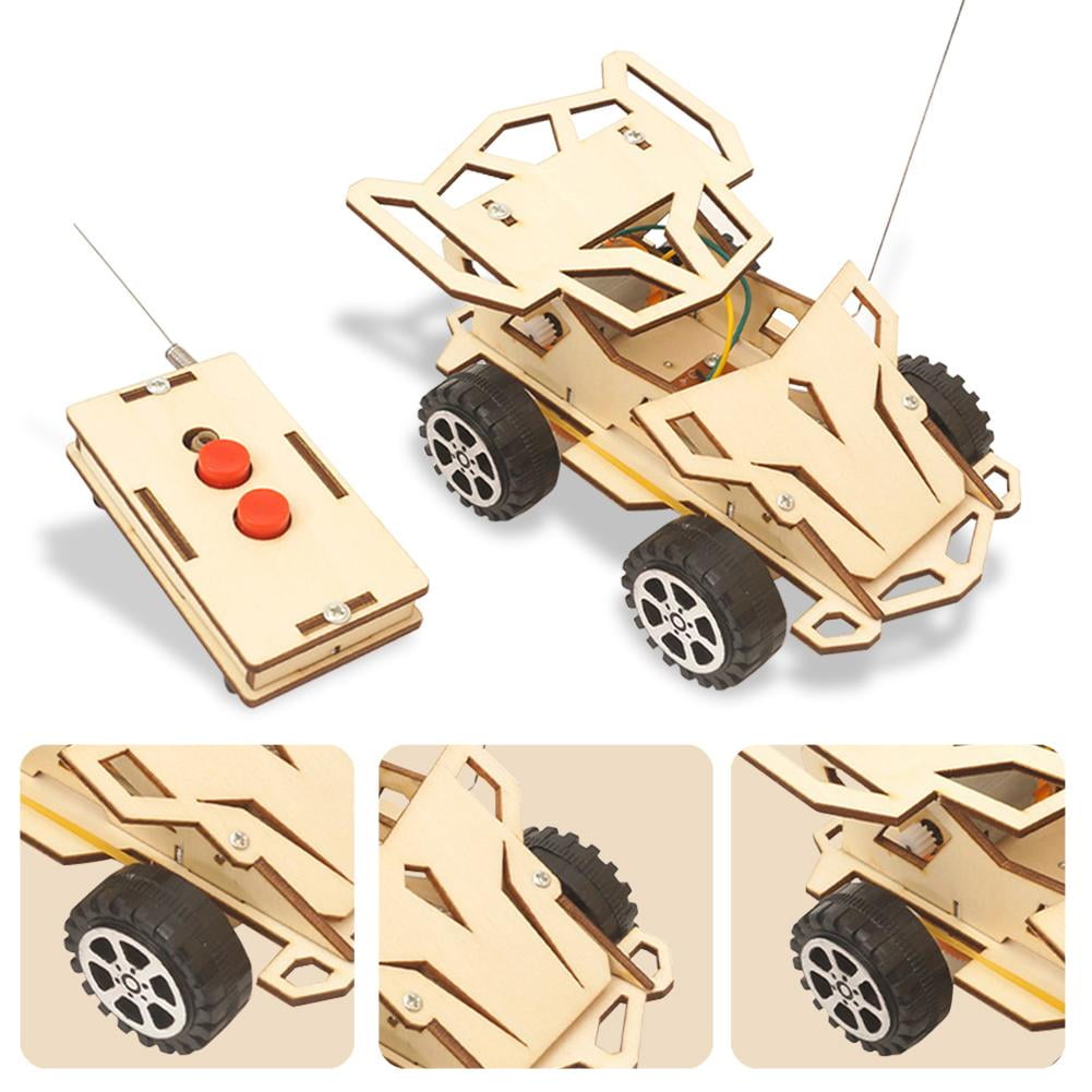 Wooden DIY RC Racing Car Model Kit Kids Students Assembled Vehicle Materials Toy 