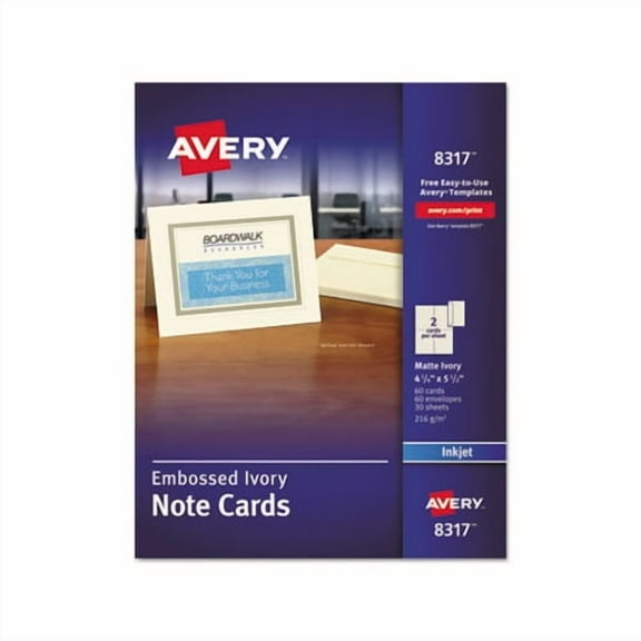 Embossed Note Cards Inkjet, 4 1/4 x 5 1/2, Matte Ivory, 60/Pk w/Envelopes