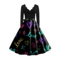 thumbnail image 4 of Fgvctg Valentine'S Day Womens Wedding Guest Dress Formal Sweet V Neck Vintage Dress Cocktail Love Heart Print Soft 50'S Dress Date-Night Long Sleeve Plus Size Dressy Outfits Navy S, 4 of 4