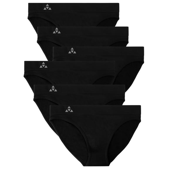 Balanced Tech Women's 6 Pack Seamless Low-Rise Bikini Panties - Black - X-Small