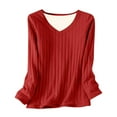 thumbnail image 2 of ClodeEU Women's Winter Thickened Fleece Lined V Neck Long Sleeve Top,Loose Fit Blouses Red,Womens Plus M, 2 of 7