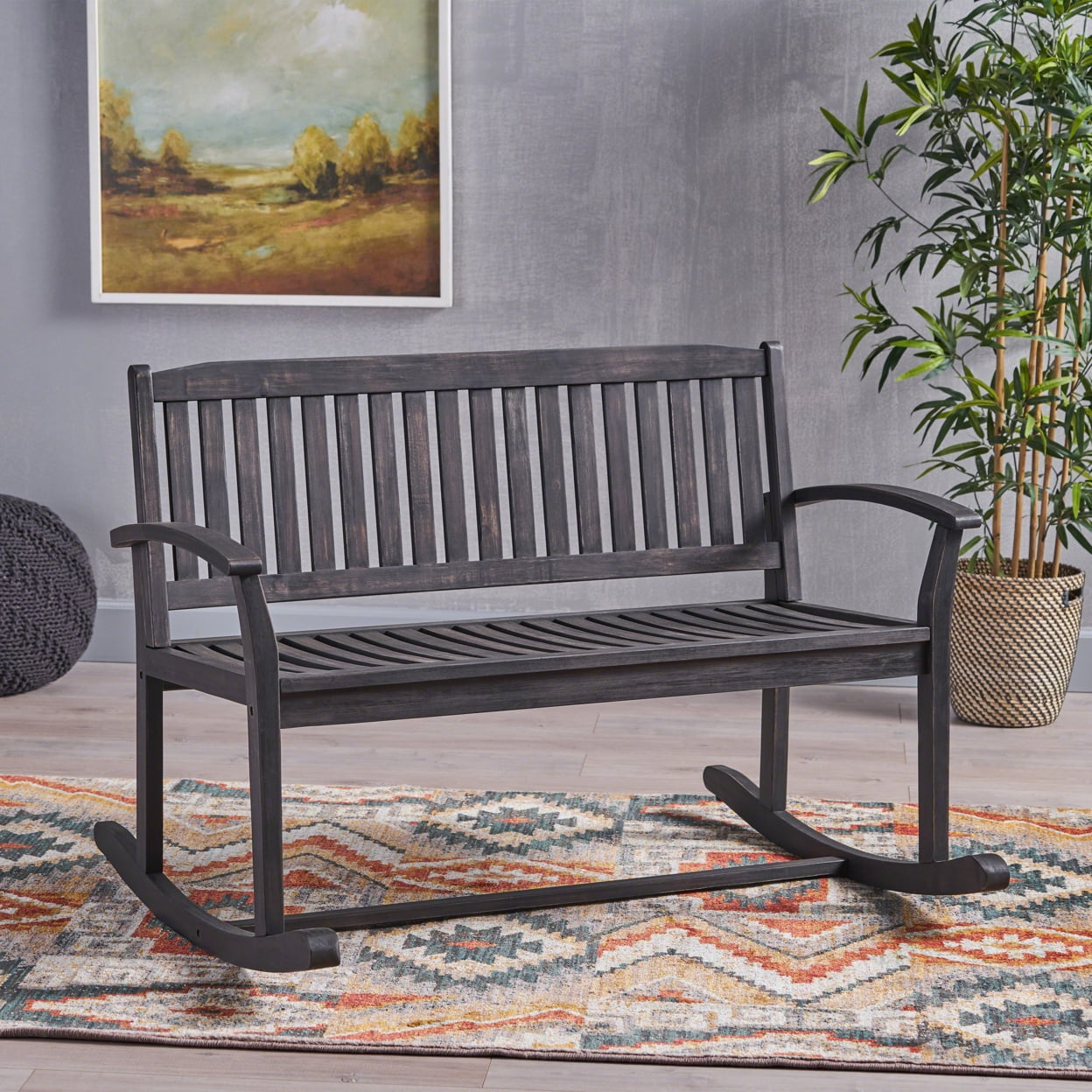 Baxter Acacia Wood Rocking Loveseat, Natural Finish