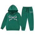 thumbnail image 4 of Girls Outfit Sets Athletic Cute Bow Graphic Hoodies And Sweatpants 2 Piece Girls Sweatsuit Casual Spring Fall Kids Sweat Suit Dark Green 6-7Years, 4 of 4