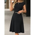 thumbnail image 6 of Women Cap Sleeve Cocktail Party Semi Formal Midi Dress Black XL, 6 of 9