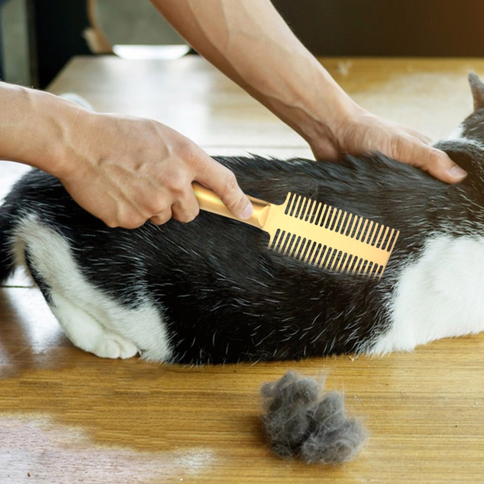 Sruoe Pet Grooming Comb, Double Sided Stainless Steel Dog & Cat Hair Comb, Detangling Tool for Loose Fur Removal, Washable Pet Comb for Home & Salon Grooming, 8.66 Inch Portable Pet Comb
