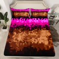 thumbnail image 2 of Manfei Geometric Check Queen Sheet Sets,Patchwork Pixel Buffalo Flat Sheet,Pink Brown Queen Fitted Sheet For Girls Boys,Breathable Home Decor,4pcs, 2 of 7