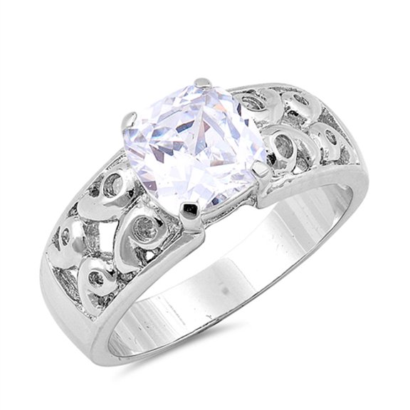 Solitaire Clear CZ Vintage Filigree Ring .925 Sterling Silver Band White Jewelry Female Size 8