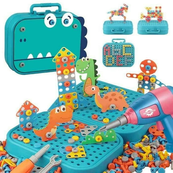 351 Piece Interlocking Mosaic Game - 3D Dinosaur Puzzle with Drill and Toolbox, Gift for Boys and Girls