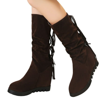 GHSOHS Cowboy Boots for Women Leather Shoes for Women Black Boots Winter Suede Wedge High Heel Flow Boots Warm Cotton Thickened Snow Boots Rain Boots Dress Shoes Pointed Toe Boots Size 39