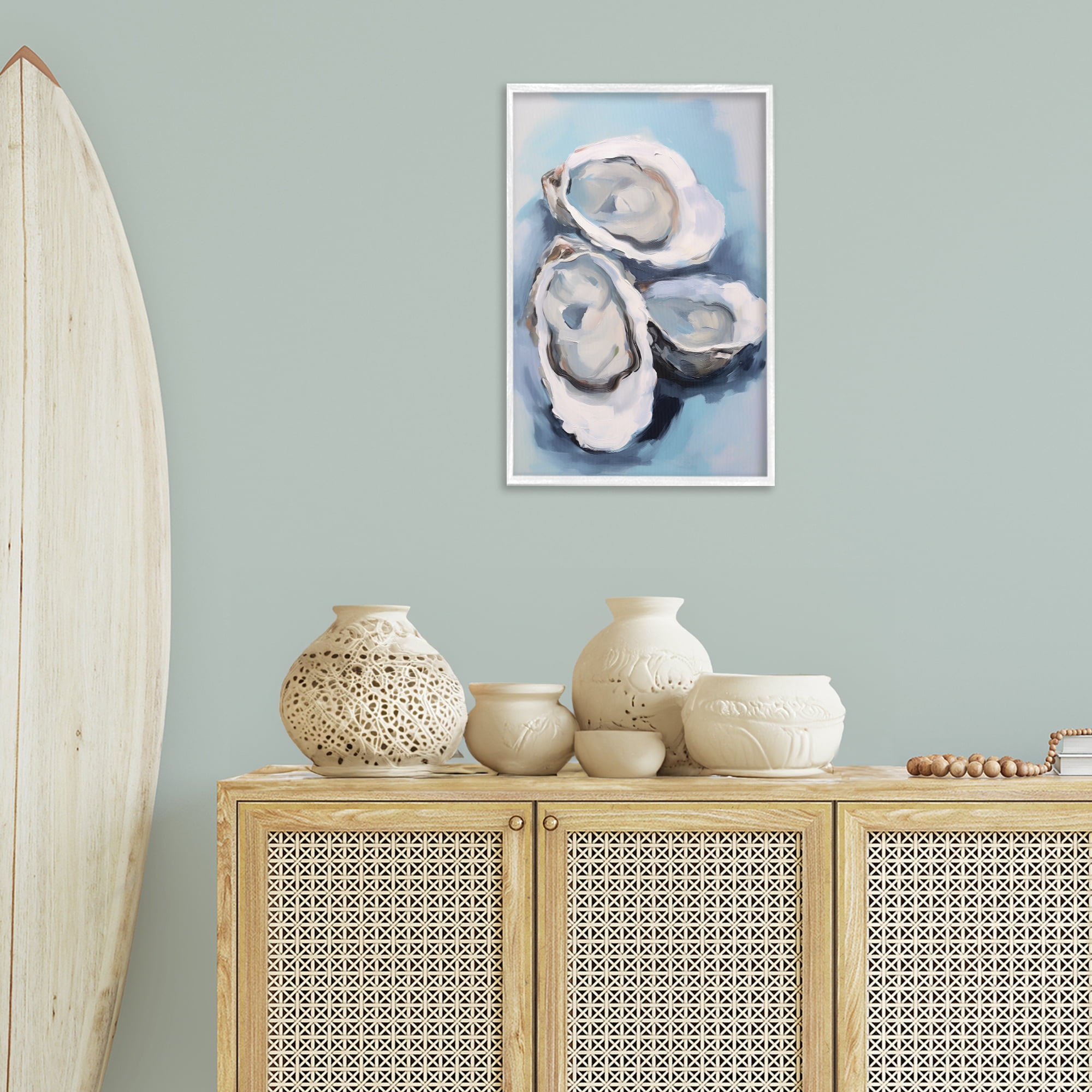 Stupell Industries Three Oyster Seashells Animals & Insects Painting White Framed Art Print Wall Art, 16 x 24