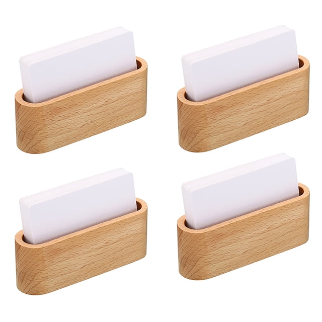 Soporte para tarjetas de visita para escritorio, 4 piezas de soportes de tarjetas de visita de madera de una sola ranura, organizador de soporte de tarjetas de madera, marrón