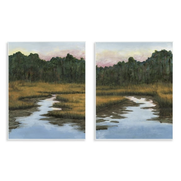 Stupell Industries Natural Creek in Countryside Landscape & Nature Painting Unframed Art Print Wall Art, 11 x 14, Set of 2
