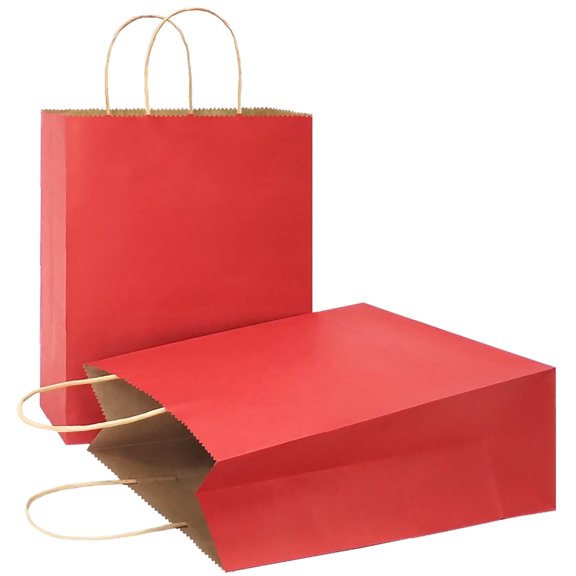 AZOWA Gift Bags Large Kraft Paper Bags with Handles ( 10.2 x 4.7 x 12.2 in, Red, 12 Pcs)