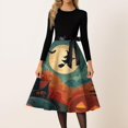 thumbnail image 4 of Halloween Dresses for Women Spider 1950s Crew Neck Novelty Dresses Castle Hepburn Long Sleeve Scary Tea Length Dress with Belt 5XL, 4 of 5