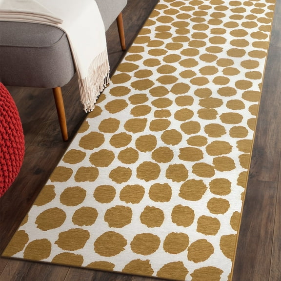 My Magic Carpet 2.5x7' Machine Washable Non-Slip Kitchen Hallway Runner Rug, Puff Dotty Honey Beige