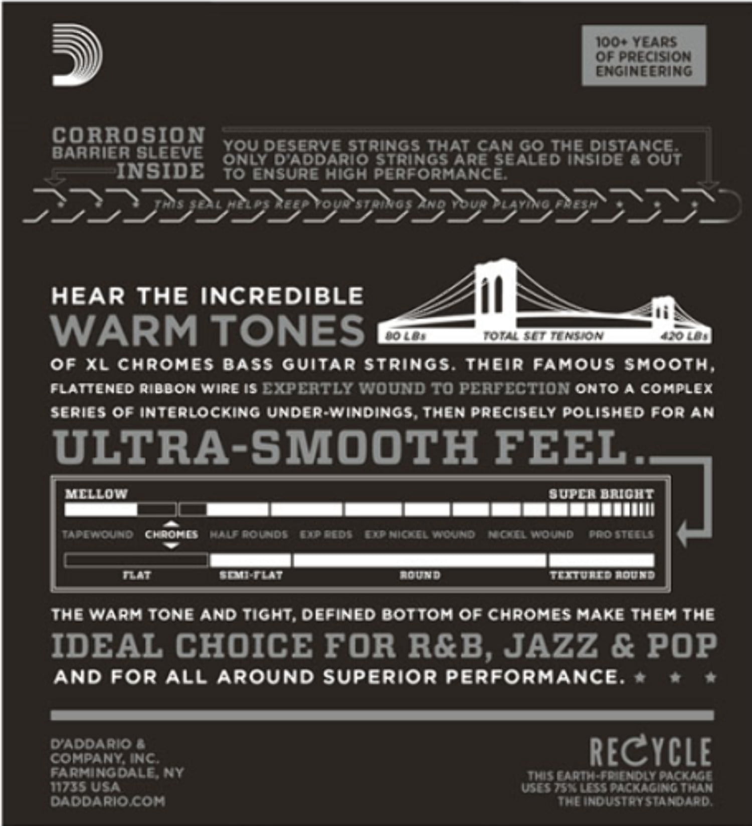 D'Addario ECB80 Bass Guitar Strings, Light, 40-95, Long Scale