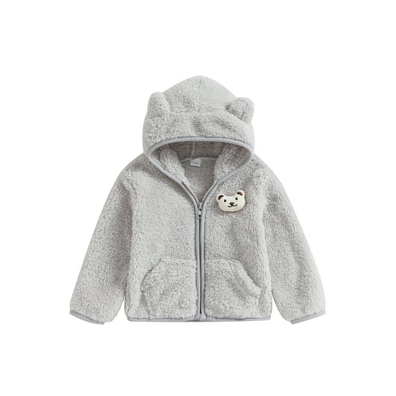 Todder Infant Baby Boys Girls 3D Bear Cartoon Fleece Hooded Jacket Coat with Ears Warm Zipper Outwear Coat