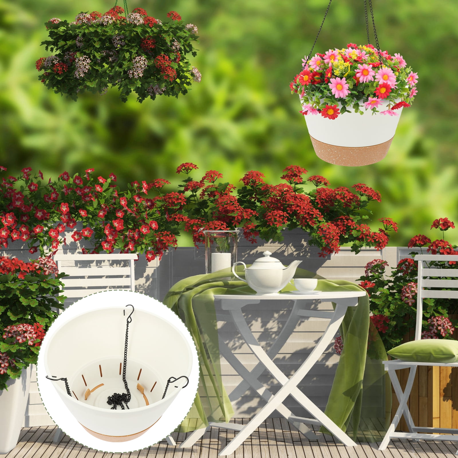 Balcony Vine Flowerpot Outdoor Hanging Basket Plant Pots Wall Planter Indoor Flowerpots for Plants White