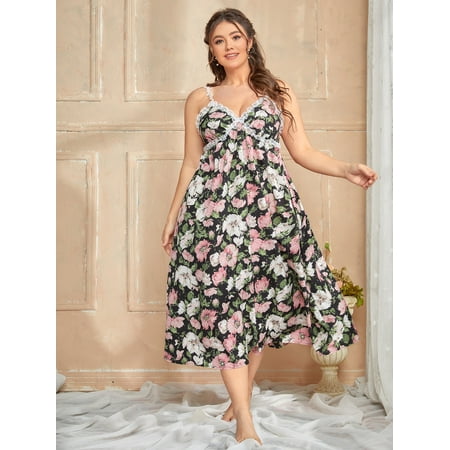 

Women s Plus Lace Trim Floral Slip Sleepdress 4XL(20) Multicolor Elegant F22001D