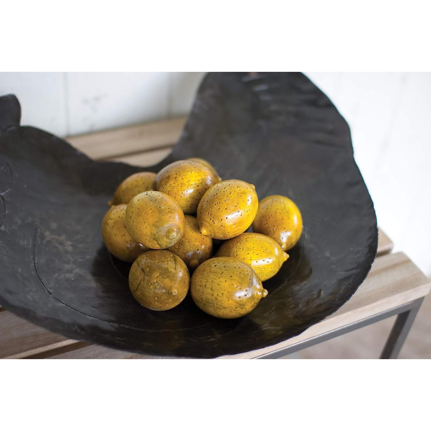 WBTAYB Set of a Dozen Hand Carved Wooden Lemons, One Size, Yellow, 12