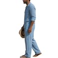 thumbnail image 7 of LTTVQM Breathable Lightweight Plain Solid Cotton Linen Two Piece Outfit for Men Camp Collar Long Sleeve Shirt Wide Leg Pants Daily Beach Holiday Suit Light Blue 2XL, 7 of 7