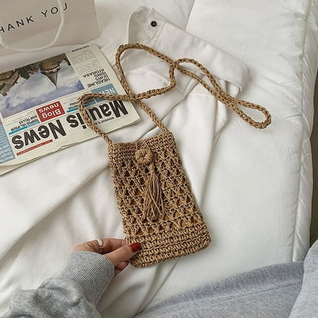 CoCopeaunt Beach Mobile Phone Bag Summer Mini Crossbody Vintage Female Handmade Straw Tassel Bag Girls Small Shoulder Bag
