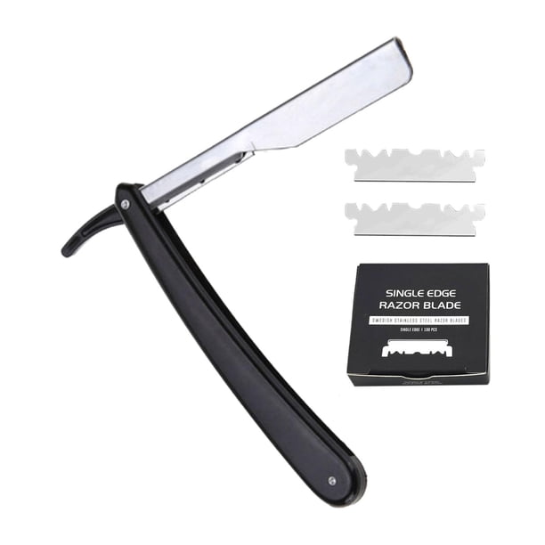 Kit de afeitado de acero inoxidable con borde recto y cuchillas lisas para Negro SM SunniMix Navaja de afeitar
