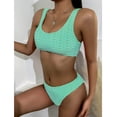 thumbnail image 4 of PMVFHDE Women Swimsuits Solid Color High Waist Lace Up Bikini Set Two Piece Bathing Suit Green,L, 4 of 7