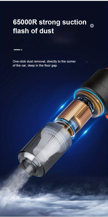 2-in-1 Portable Cordless Car Vacuum Cleaner with Powerful Suction and Air Dust Removal and Up to 30 Minutes of Run Time - Rechargeable Cordless Handheld Mini Car Vacuum with Carrying Case and Hose