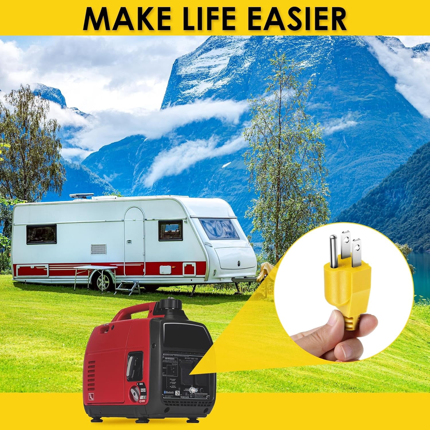 Neutral Ground Bonding Plug for Portable Inverter Generator, Grounding Plug Surge Protector Generator with Floating Neutral on RV, Motorhome, Camper for Open Ground Error(Yellow,1 Pack)