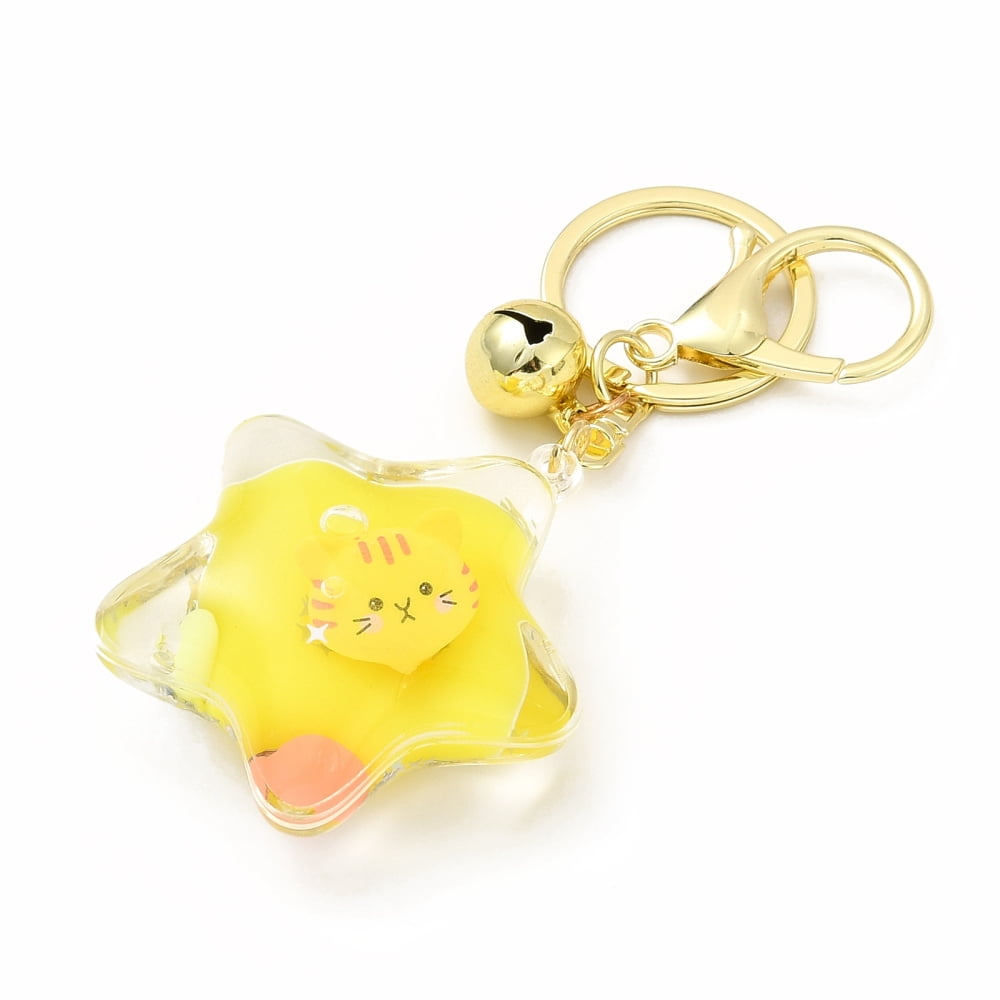 Acrylic Keychain with Zinc Alloy Lobster Claw Clasps Iron Key Ring and Brass Bell Star Mixed color 11cm