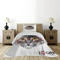 thumbnail image 4 of Ambesonne Kitten Quilted Coverlet 2 Pcs, Nerd Cat with Glasses, Twin Size, Black White Red, 4 of 5