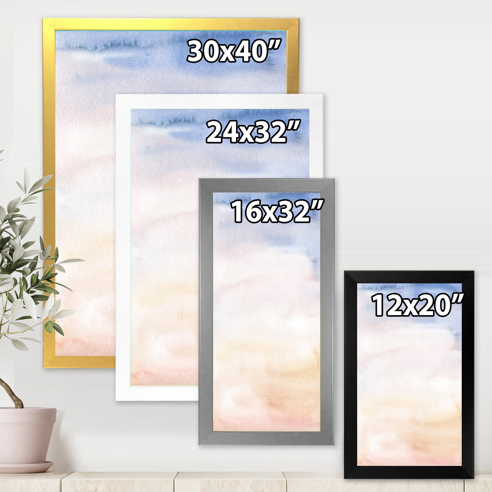 Designart 'Pastel Abstract With Pink Dark Blue and Beige Spots' Modern Framed Art Print