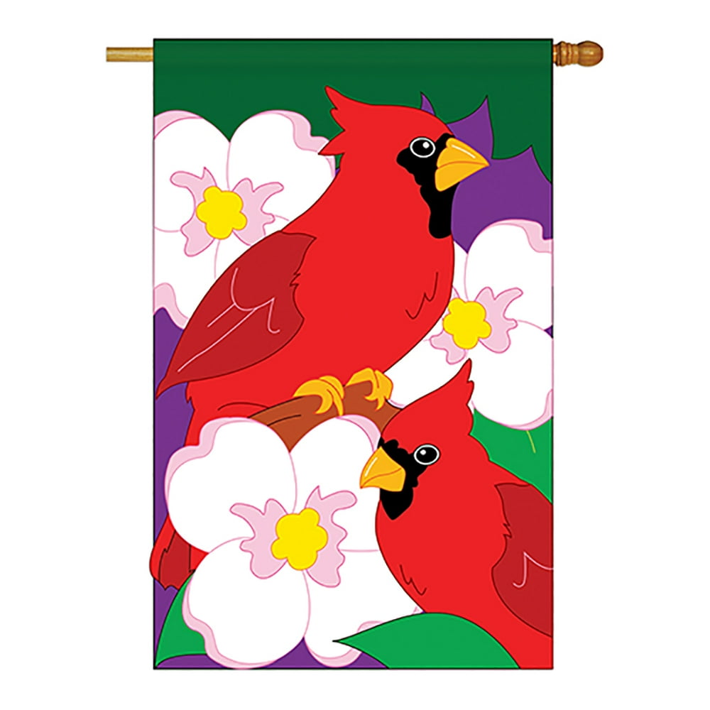 Twin Cardinals Garden Friends - Everyday Applique Decorative Vertical