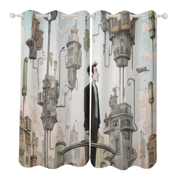Blackout Curtains for Bedroom Anime Castle Full Room Darkening Grommet Curtains for Living Room,Thermal Insulated Ombre Drapes