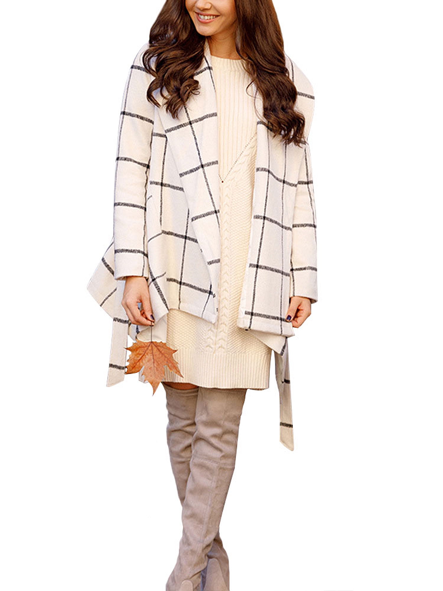 6865 Women Short Coat Dress Turn Down Collar Coat Long Sleeve Belted Asymmetric Hem wrap Coat